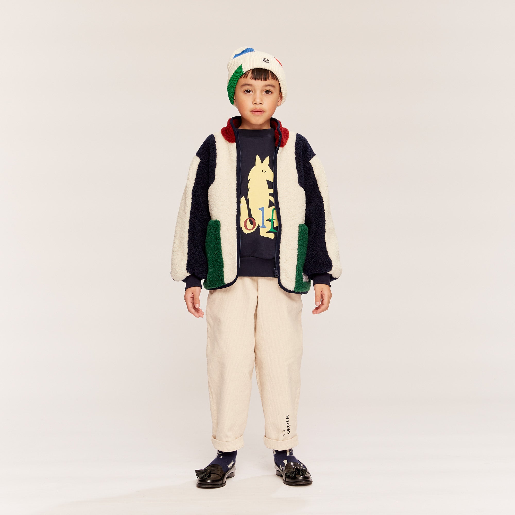 Block Beanie - Ecru Multi