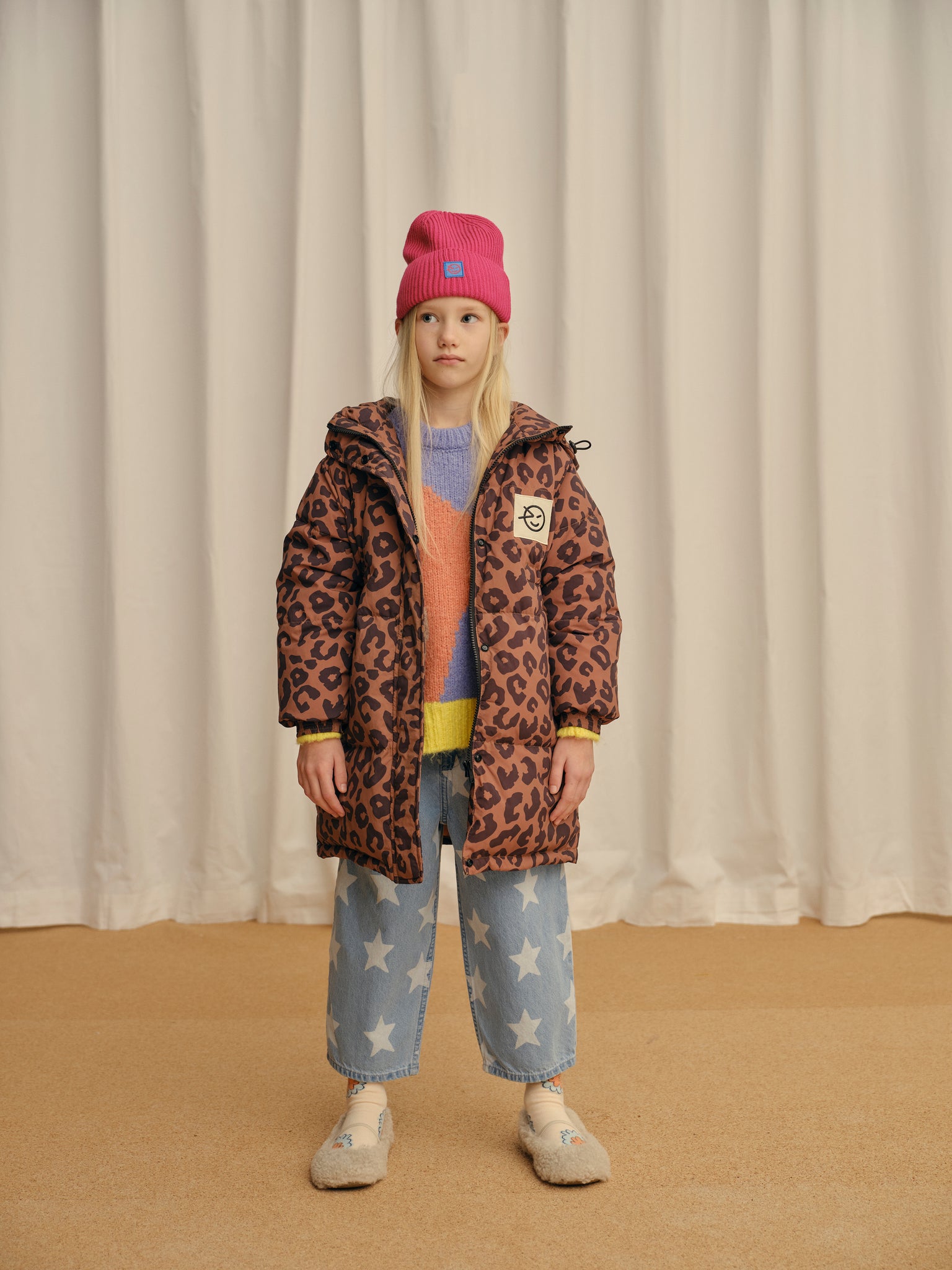 Riga Long Down Jacket - Brun Animal Print