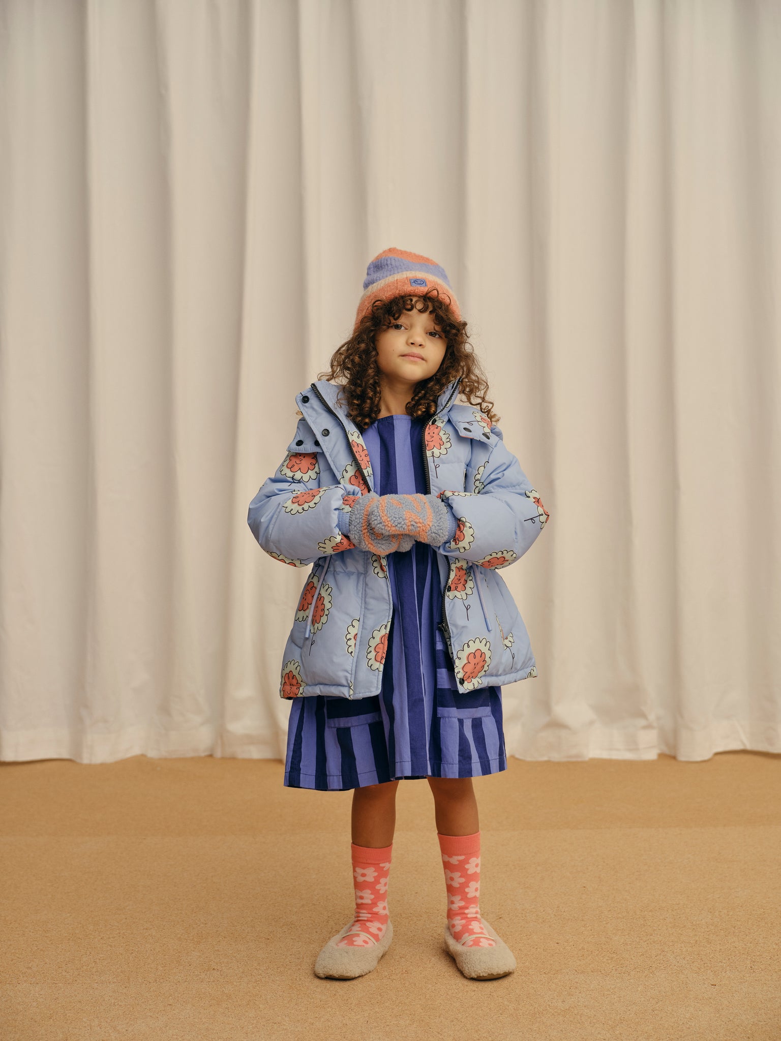 Riga Short Down Jacket - Pale Blue Flowers