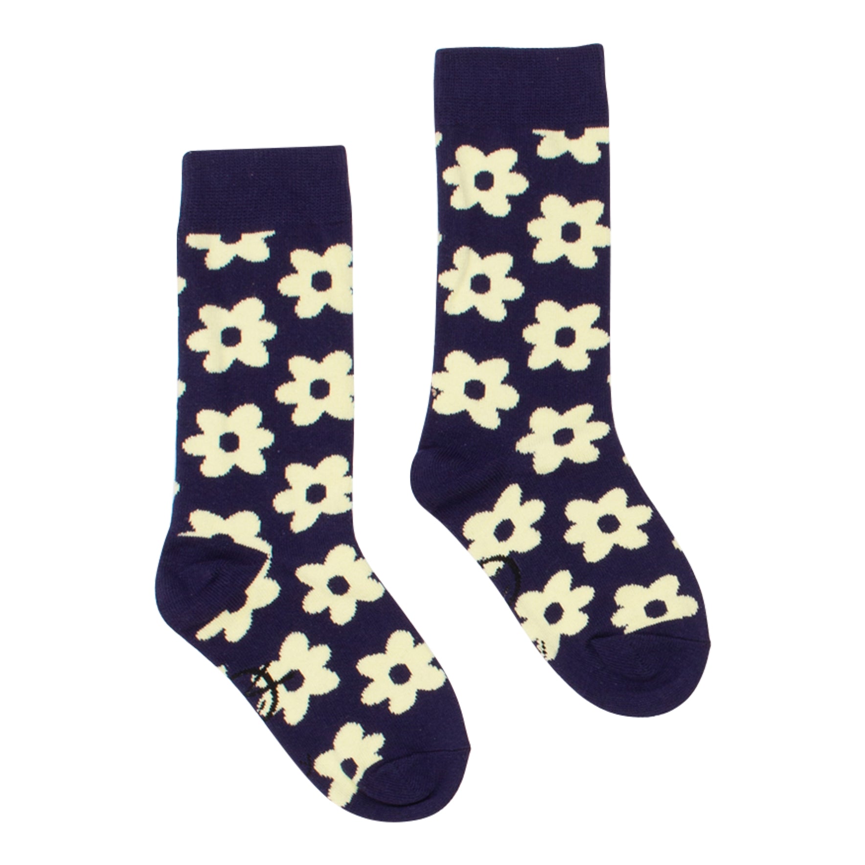 Flower Sock - Navy / Pale Yellow