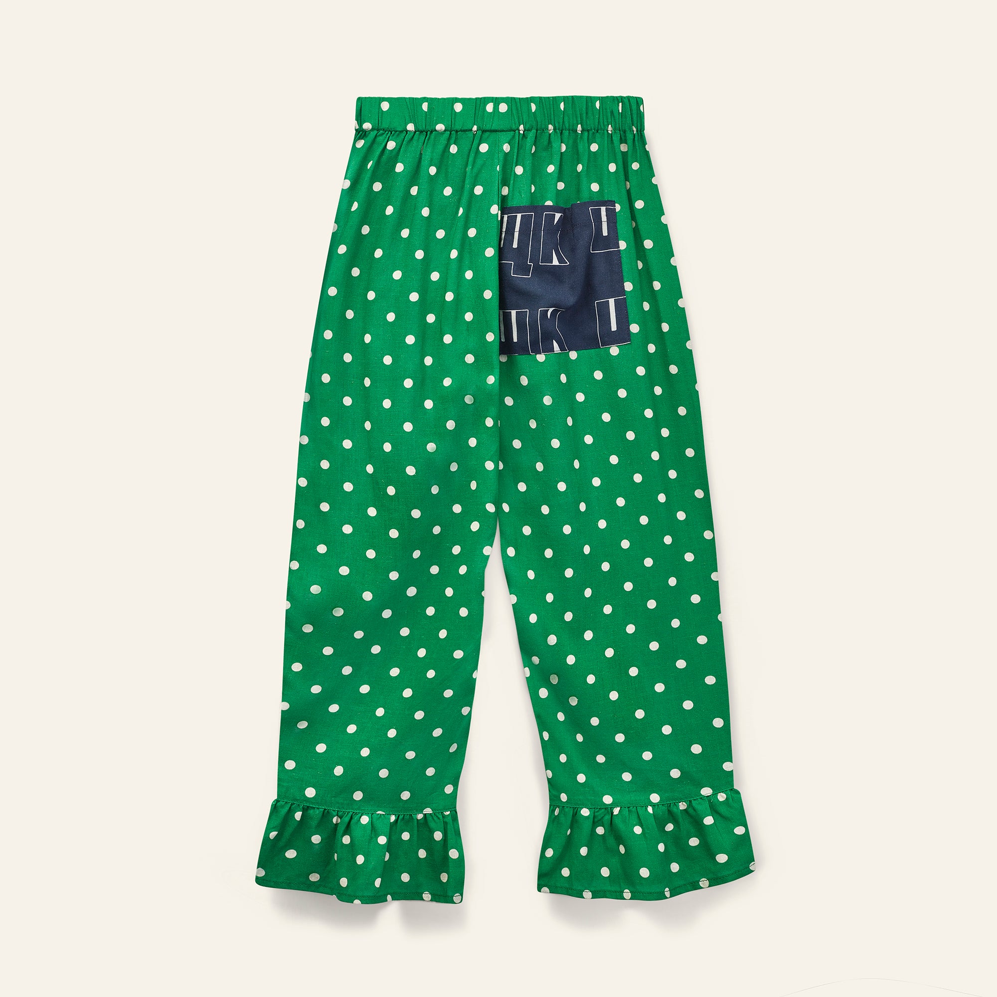 Wide Leg Frill Pant - Fresh Green Polka Dot