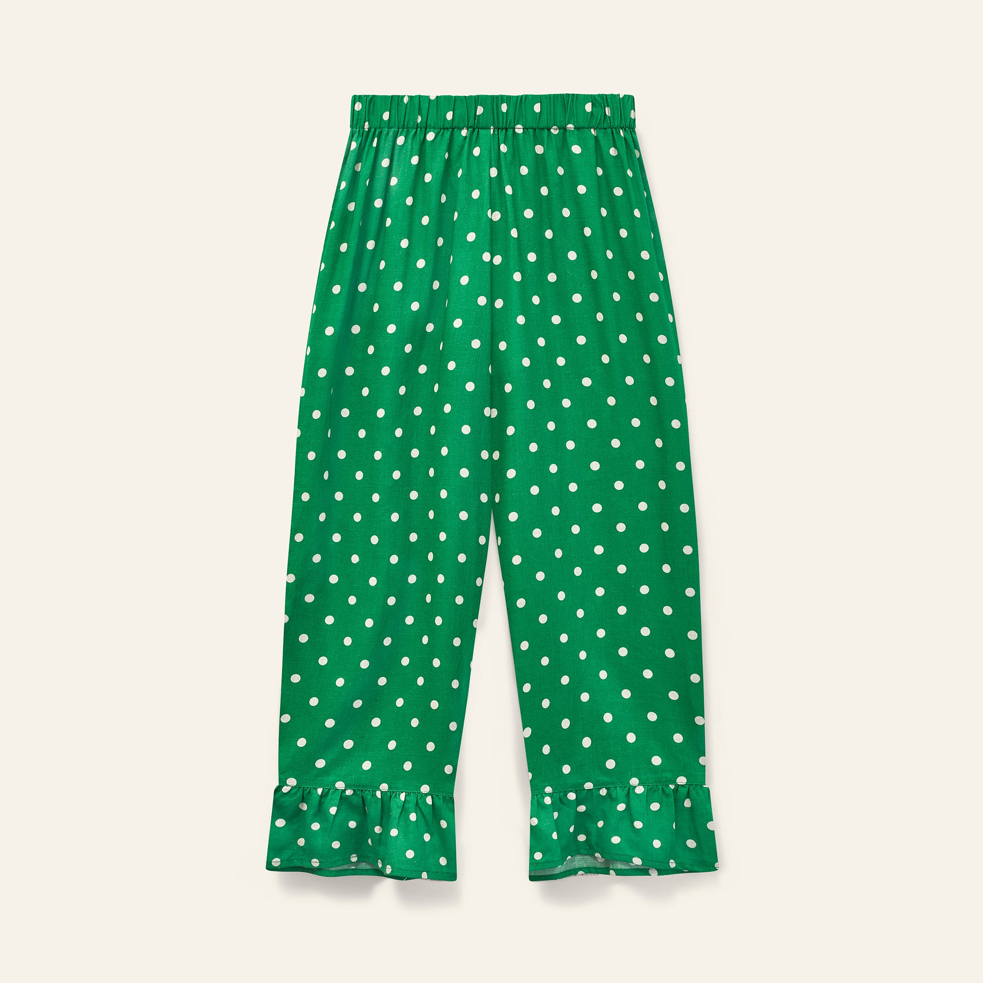 Wide Leg Frill Pant - Fresh Green Polka Dot