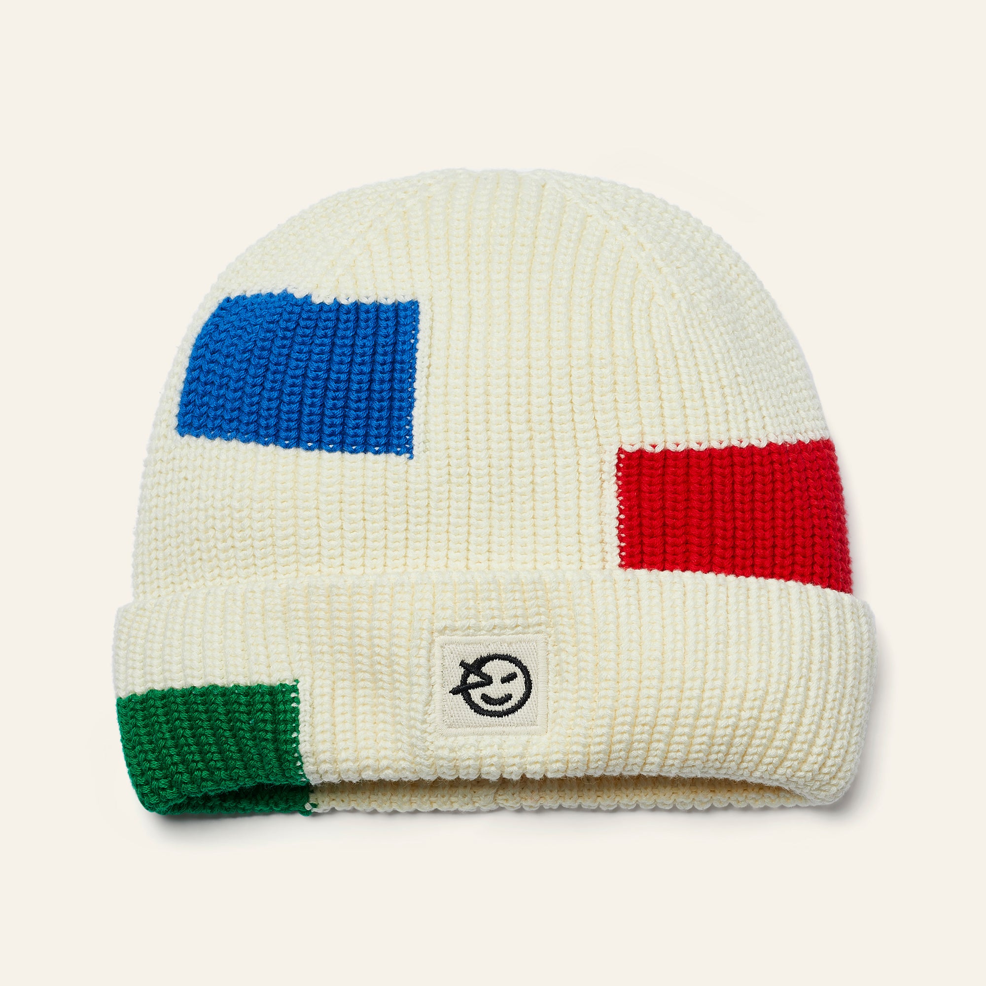 Block Beanie - Ecru Multi