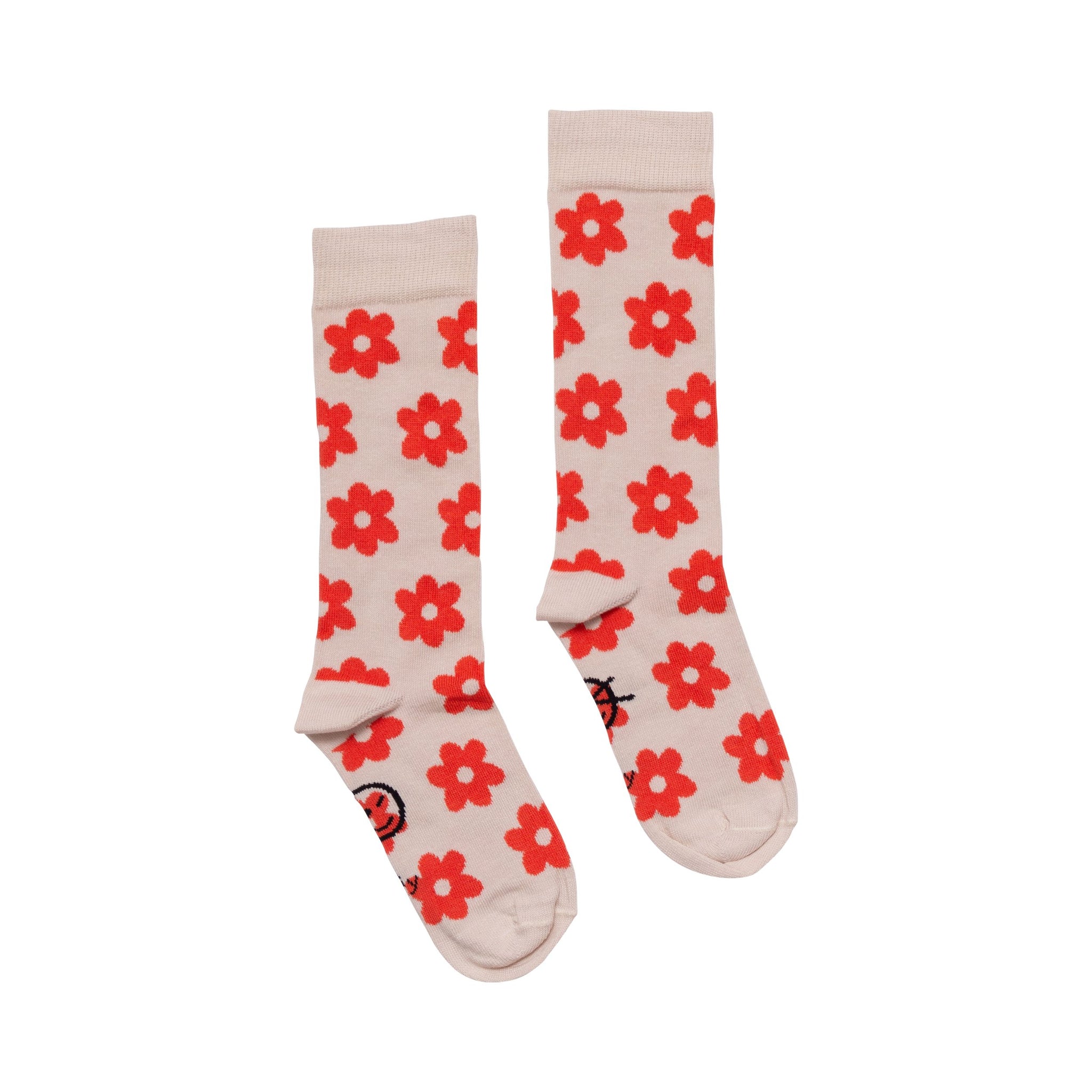 Flower Sock - Warm White / Red